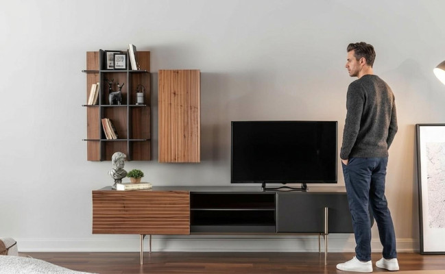 rtv Lowboard tv Standaard Planken Dressoir Hout Modern Bruin Woonkamer