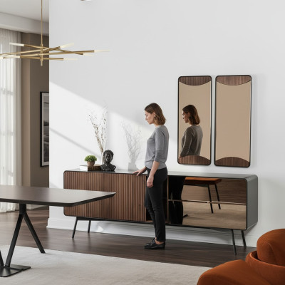 Sideboard commode dressoir spiegel hout modern bruin set meubels