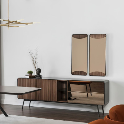 Sideboard commode dressoir spiegel hout modern bruin set meubels