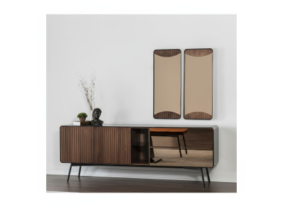 Sideboard commode dressoir spiegel hout modern bruin set meubels