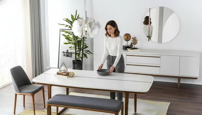 Eethoek Eetgroep Eetkamer Eettafel Stoelen Dressoir 10-delig Hout Wit