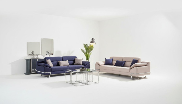Driedelige bankstel bankstel 3-persoons stof luxe blauw set bankstellen