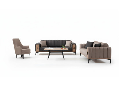 Bruine bankstel Driezits Tweezits Fauteuil Gestoffeerde meubels Stoffen bank