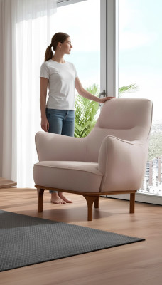 Moderne fauteuil Cocktails fauteuil Oorfauteuil Design meubels Beige houten meubels