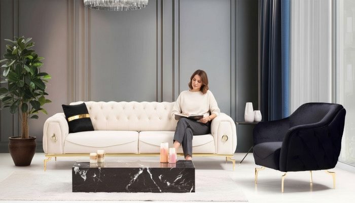 Chesterfield roestvrijstalen meubilair luxe bankstel driezits zitgroep.