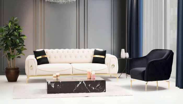 Chesterfield roestvrijstalen meubilair luxe bankstel driezits zitgroep.