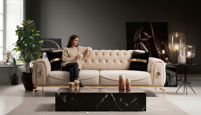 Modern Chesterfield bankstel driezits stoffen meubels roestvrijstalen meubelen bank