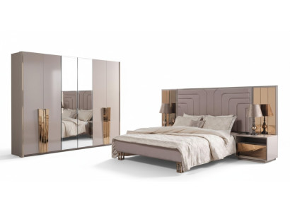 Set dubbel bed bed beige hout luxe modern slaapkamer set 3-delig.