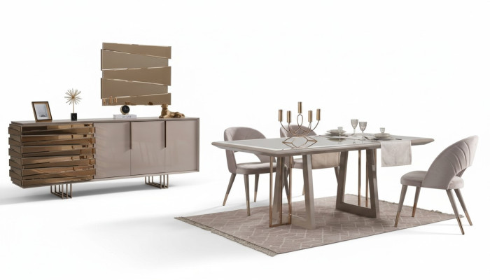 Luxe eethoek eetgroep eetkamer eettafel stoelen beige hout set 8-delig