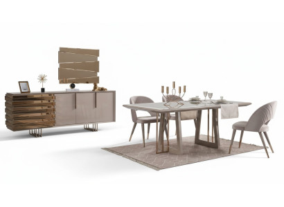 Luxe eethoek eetgroep eetkamer eettafel stoelen beige hout set 8-delig