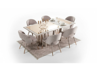 Eetkamerset Eetkamer meubelen 7-delig Eettafel Stoelen Beige Hout