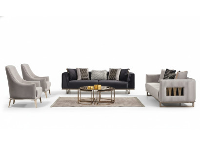 Bankstel bankstel driezits fauteuil grijs stoffen bankstel set 4 delig