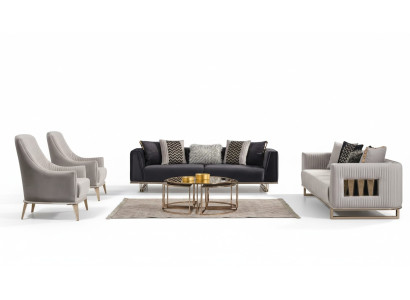 Sofaset Bankstel Driepersoons Fauteuil Grijs Stoffen Bankstel Set 3-delig