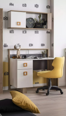 Bureau kinderkamerset 3-delig plank computer hout stoel geel Nieuw