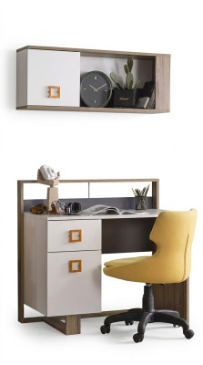 Bureau kinderkamerset 3-delig plank computer hout stoel geel Nieuw