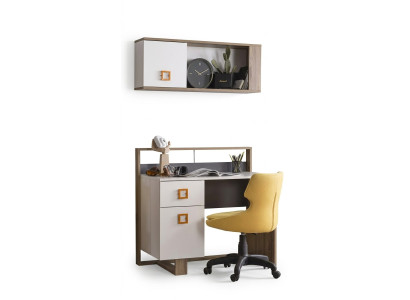 Bureau kinderkamerset 3-delig plank computer hout stoel geel Nieuw