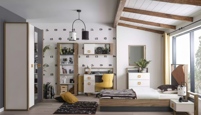 Garnituur Kinderbed Kindermeubels Kinderkamer Bed Hout Grijs Set van 9 stuks