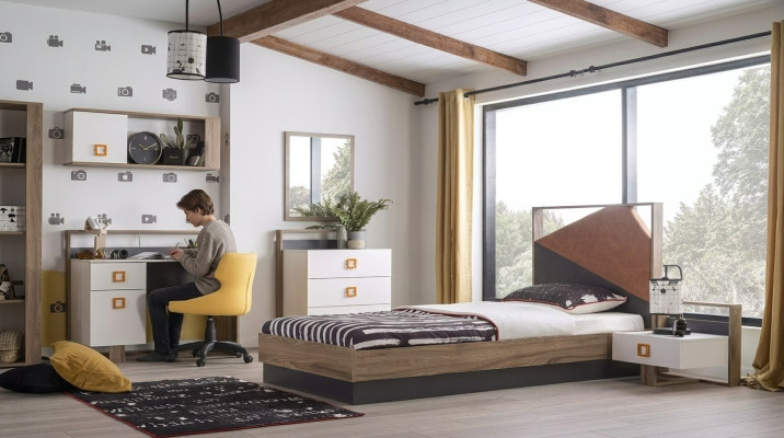 Bedframe kinderbed kindermeubels kinderkamer bed hout grijs set 6-delig