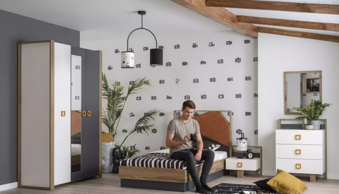 Slaapkamer set Bed kinderkamer set Designer Grijs 5-delig Hout