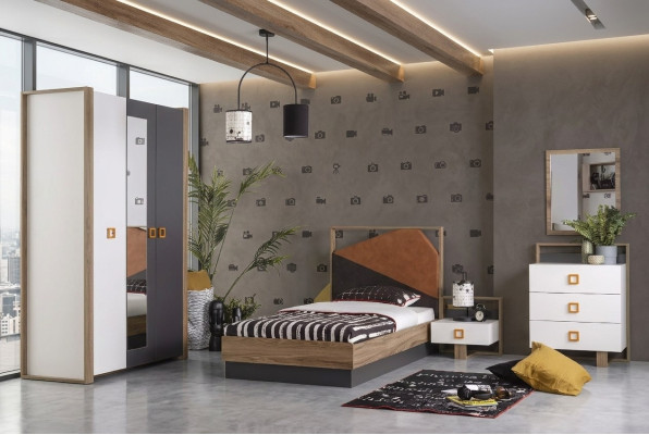 Slaapkamer set Bed kinderkamer set Designer Grijs 5-delig Hout