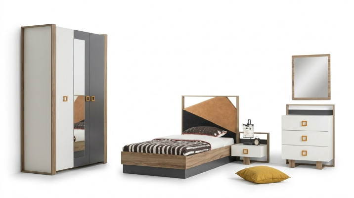 Slaapkamer set Bed kinderkamer set Designer Grijs 5-delig Hout