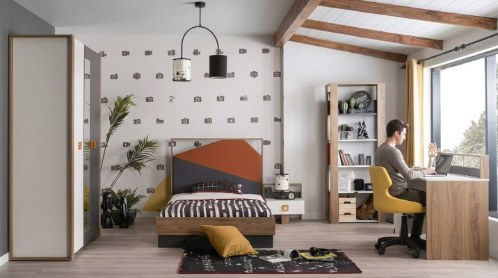 Kinderkamer set Bedframe Bed set Bureau Grijs 5-delig Hout