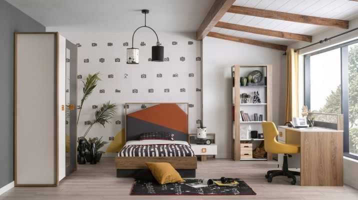 Kinderkamer set Bedframe Bed set Bureau Grijs 5-delig Hout