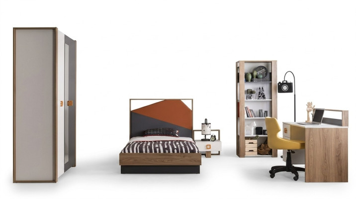 Kinderkamer set Bedframe Bed set Bureau Grijs 5-delig Hout