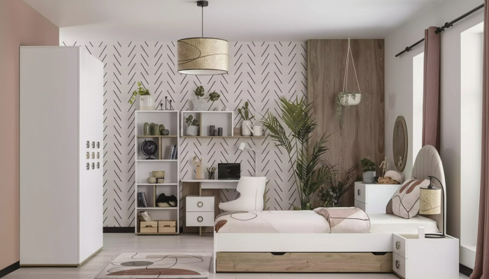 Compleet kinderbed kindermeubels kinderkamer bed hout wit set 8-delig.