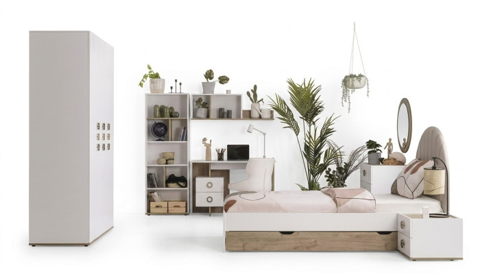 Compleet kinderbed kindermeubels kinderkamer bed hout wit set 8-delig.