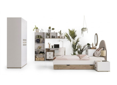 Compleet kinderbed kindermeubels kinderkamer bed hout wit set 8-delig.