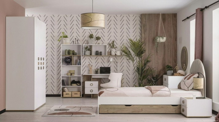 Kindermeubelen Compleet kinderbed Kinderkamer Bed Hout Wit Set 8-delig