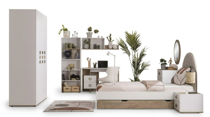 Kindermeubelen Compleet kinderbed Kinderkamer Bed Hout Wit Set 8-delig