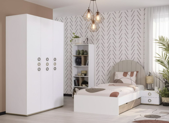 Ontwerp kinderkamer Compleet bed Kinderm meubels Hout Wit Set 4-delig Nieuw
