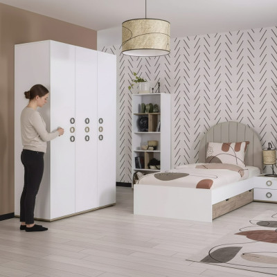 Jongerenbed set kinderkamer nachtkastje bed hout wit set 4-delig