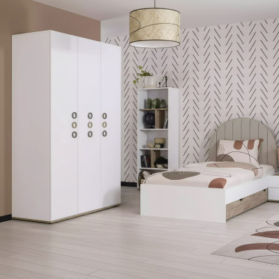 Jongerenbed set kinderkamer nachtkastje bed hout wit set 4-delig