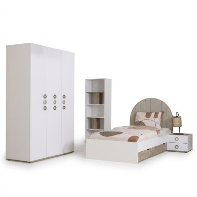 Jongerenbed set kinderkamer nachtkastje bed hout wit set 4-delig
