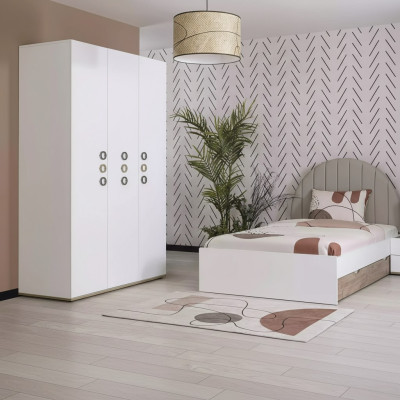 Kinderkamer jeugdbed set nachtkastje bed hout wit set 3-delig