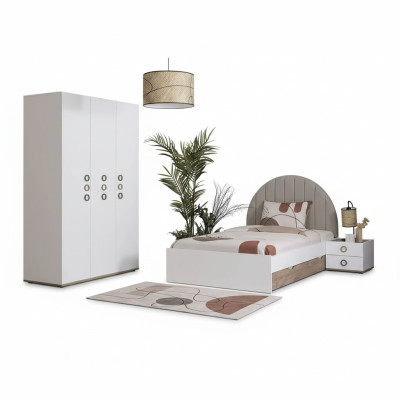 Kinderkamer jeugdbed set nachtkastje bed hout wit set 3-delig