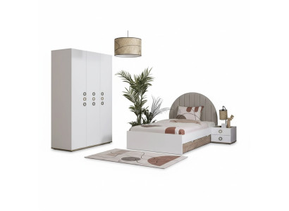 Kinderkamer jeugdbed set nachtkastje bed hout wit set 3-delig