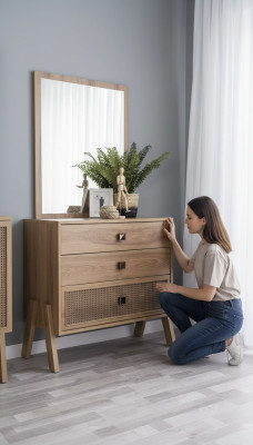 Complete commode met spiegel hout bruin 2-delig kinderkamerkast