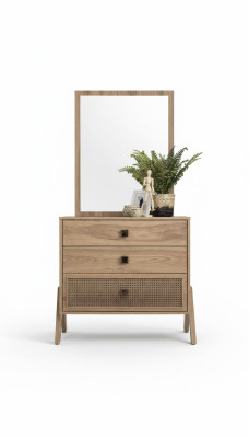 Complete commode met spiegel hout bruin 2-delig kinderkamerkast