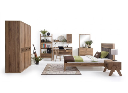Compleet kinderbed kindermeubels kinderkamer bed hout bruin set 8-delig