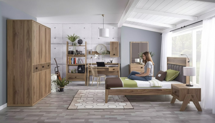 Kindermubelen Groep Jeugdbed Kinderkamer Bed Hout Bruin Set 8-delig