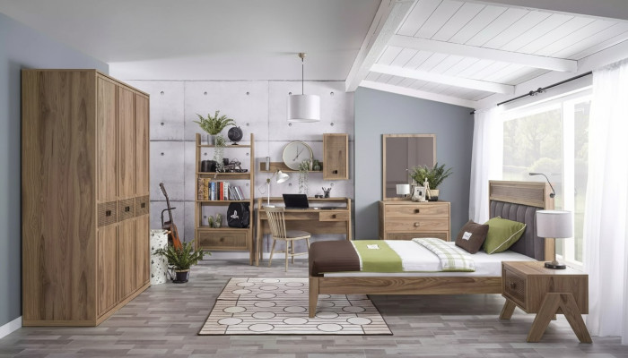 Kindermubelen Groep Jeugdbed Kinderkamer Bed Hout Bruin Set 8-delig