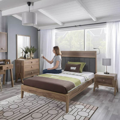 Kinderkamer Compleet Bedframe Kindermeubels Bed Hout Bruin Set 4-delig