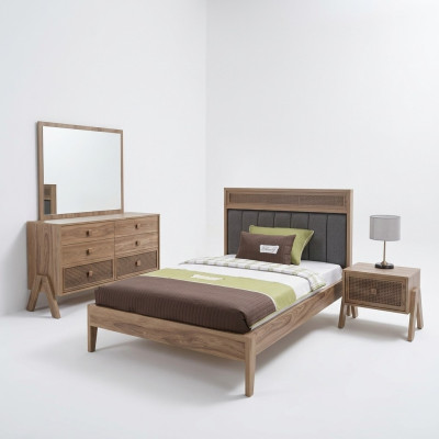 Kinderkamer Compleet Bedframe Kindermeubels Bed Hout Bruin Set 4-delig
