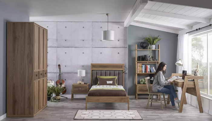 Houten bed Complete slaapkamermeubels Jeugdbed Bed Bruin Set 5-delig