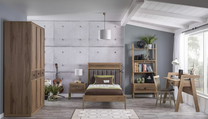 Houten bed Complete slaapkamermeubels Jeugdbed Bed Bruin Set 5-delig