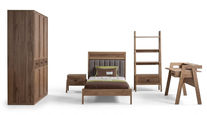 Houten bed Complete slaapkamermeubels Jeugdbed Bed Bruin Set 5-delig